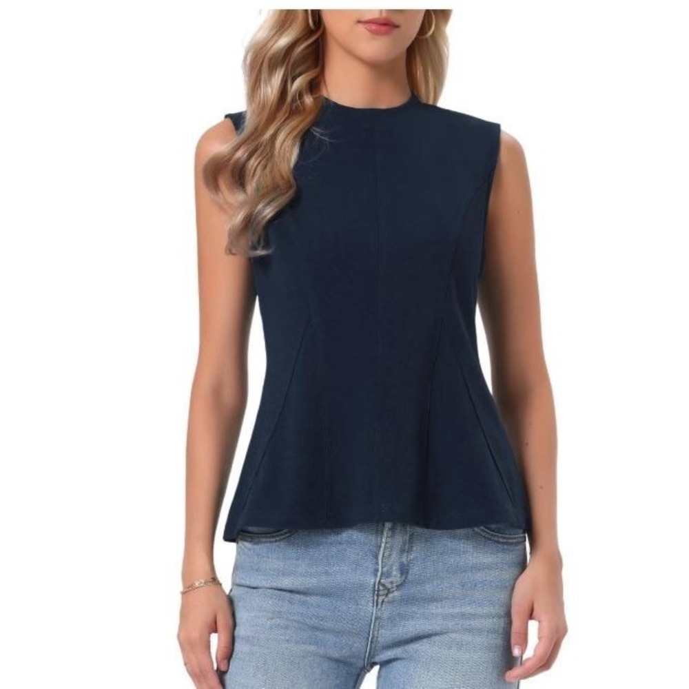 Liz Claiborne Women's Sleeveless Peplum Solid Rayon Blend Sweater Top in Navy XL